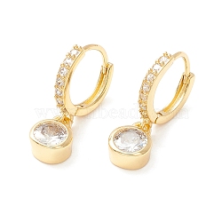 Clear Cubic Zirconia Hinged Hoop Earrings with Flat Round Drop, Brass Jewelry for Women, Cadmium Free & Nickel Free & Lead Free, Real 18K Gold Plated, 20.5mm, Pin: 0.7mm(EJEW-P196-27G)