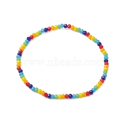 Rainbow Color Faceted Rondelle Glass Beaded Stretch Bracelets for Women, Colorful, Inner Diameter: 2-1/4 inch(5.6cm)(BJEW-JB10547)