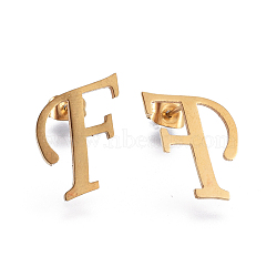 304 Stainless Steel Stud Earrings, Hypoallergenic Earrings, Alphabet, Letter.F, 13x12x1mm, Pin: 0.7mm(EJEW-E241-06F)