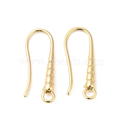 Brass Earring Hooks, Ear Wire, with Loops, Real 18K Gold Plated, 19.5x2mm, Hole: 2mm, 20 Gauge, Pin: 0.8mm(KK-P234-17G)