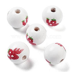 Fruit Theme Wood European Beads, Large Hole Beads, Strawberry, 15.5~16x14.5mm, Hole: 4mm(WOOD-M011-01B)