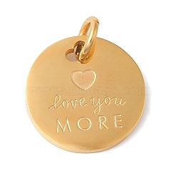 Ion Plating(IP) 304 Stainless Steel Pendants, with Jump Ring, Flat Round with Word Love You More, Golden, 22x18x2mm, Hole: 5mm(STAS-Q244-01G)