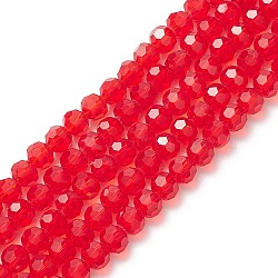 Transparent Glass Bead Strands, Imitate Austrian Crystal, Faceted(32 Facets), Round, Red, 8mm, Hole: 1mm, about 65~67pcs/strand, 49~50cm(GLAA-G013-8mm-98)