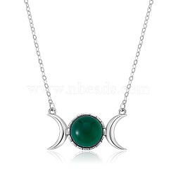 Triple Moon Goddess Cubic Zirconia Pendant Necklace, Sterling Silver Jewelry for Women, Green, 15.75 inch(40cm)(JN1091C)
