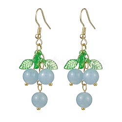 Dyed Natural Quartz Grapes Dangle Earrings, Acrylic Cluster Earrings, Real 18K Gold Plated, 51x16mm(EJEW-JE05689-03)