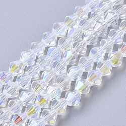 Electroplate Glass Beads Strands, AB Color Half Plated, Faceted, Bicone, Clear AB, 4x4mm, Hole: 0.8mm, about 86~90pcs/strand, 12.99 inch(33cm)(X-EGLA-Q118-4mm-C17)