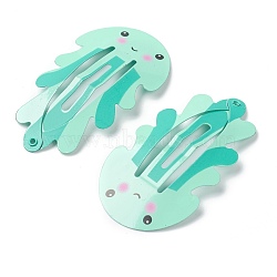 Baking Painted Iron Snap Hair Clips, for Children's Day, Jellyfish, Turquoise, 53x29.5x2.5mm(PHAR-B0002-26B)