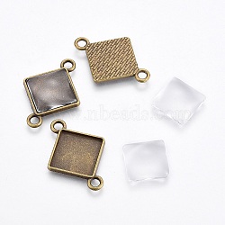 DIY Link Making, with Alloy Cabochon Settings and Transparent Glass Square Cabochons, Rhombus, Antique Bronze, Cabochon Setting: Tray: 20.5mm, 32x23x2mm, Hole: 3mm, 1pc,
 Cabochon: 15x5mm, 1pc(DIY-X0292-63B)