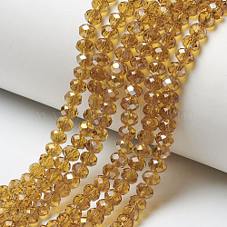 Electroplate Transparent Glass Beads Strands, Half Rainbow Plated, Faceted, Rondelle, BurlyWood, 4x3mm, Hole: 0.4mm, about 123~127pcs/strand, 16.5~16.9 inch(42~43cm)(EGLA-A034-T4mm-H20)