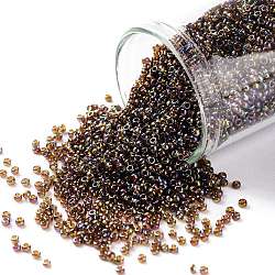 TOHO Round Seed Beads, Japanese Seed Beads, (177) Transparent AB Smoky Topaz, 15/0, 1.5mm, Hole: 0.7mm, about 15000pcs/50g(SEED-XTR15-0177)