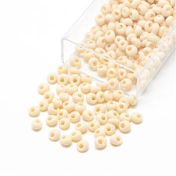 TOHO Japanese Fringe Seed Beads, Opaque Glass Round Hole Rocailles Seed Beads, (51) Opaque Light Beige, 3.8x3.2mm, Hole: 1mm, about 8000pcs/bag, 450g/bag
