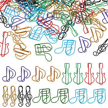80Pcs 8 Styles PET Plastic/Metal Paper Clip, Cross & Guitar & Musical Note, Mixed Color, 29~39x13~25x2.5~3.5mm, 10pcs/style