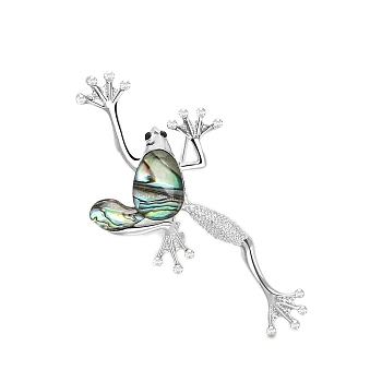 Retro Creative Abalone Shell Frog Brooch, Fashion Personality Alloy Animal Brooch, Silver, 66x51mm