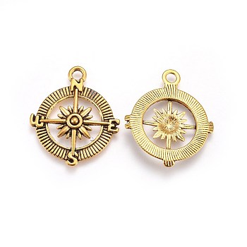 Tibetan Style Alloy Compass Pendants, Cadmium Free & Lead Free, Antique Golden, 30x25x3mm, Hole: 2.5mm