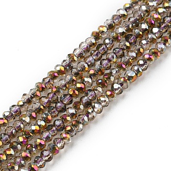 Electroplate Glass Beads Strands, Half Plated, Faceted, Rondelle, Rosy Brown, 2~2.3x1.7~1.9mm, Hole: 0.3mm, about 208~214pcs/strand, 14.06~14.33''(35.7~36.4cm)