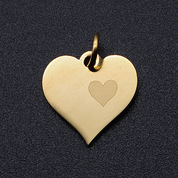 Valentine's Day 201 Stainless Steel Charms, with Jump Rings, Heart, Golden, 13x13x1mm, Hole: 3mm
