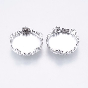 304 Stainless Steel Lace Edge Bezel Cups, Cabochon Settings, Flat Round, Stainless Steel Color, Tray: 12mm, 13.5x3.5mm