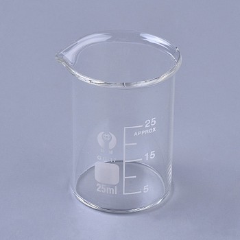 Glass Beaker Measuring Cups, with Graduated Measurements, for Lab, Clear, 47.5x40x37mm, Capacity: 25ml