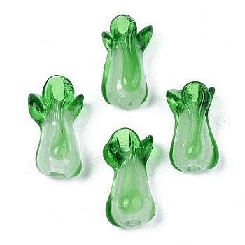 Handmade Lampwork Beads, Cabbage, Green, 19~20.5x10~12.5x10~12mm, Hole: 0.8~2mm