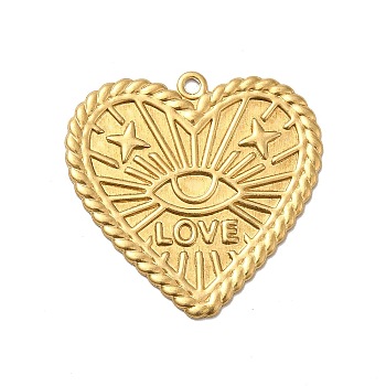 Brass Pendants, Heart with Eye Pattern, Golden, 30x30x1mm, Hole: 1.6mm