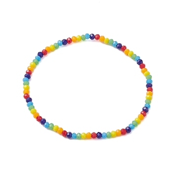 Rainbow Color Faceted Rondelle Glass Beaded Stretch Bracelets for Women, Colorful, Inner Diameter: 2-1/4 inch(5.6cm)