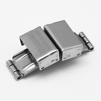 Rectangle 201 Stainless Steel Watch Band Clasps, Stainless Steel Color, 34x15x8mm, Hole: 3x14mm