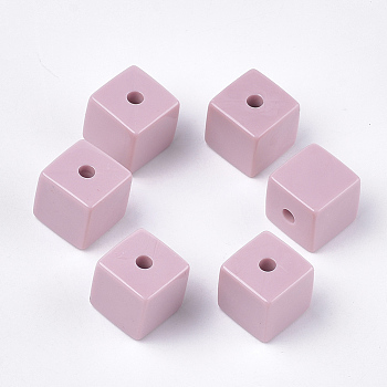 Acrylic Beads, Cube, Flamingo, 15x15x15mm, Hole: 3.5mm, about 130pcs/500g