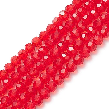 Transparent Glass Bead Strands, Imitate Austrian Crystal, Faceted(32 Facets), Round, Red, 8mm, Hole: 1mm, about 70~72pcs/strand, 20~21 inch
