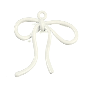 Baking Paint Alloy Pendants, Bowknot, White, 45x42x6mm, Hole: 3mm