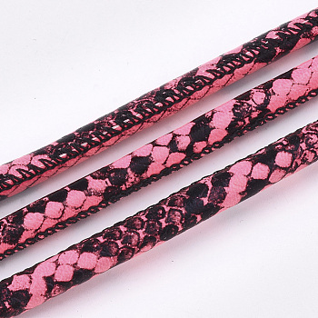 PU Leather Cords, Imitation Snake Skin, Deep Pink, 5~6mm, about 5.46 yards(5m)/roll