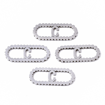 201 Stainless Steel Links Connectors, Laser Cut, Oval with Letter, Stainless Steel Color, Letter.C, 15x6x1mm, Hole: 4x5~7mm