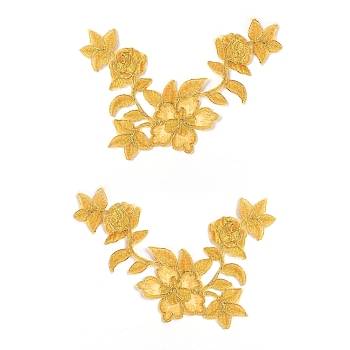 Computerized Embroidery Polyester Iron on/Sew on Patches, Costume Accessories, Appliques, Flower, Gold, 216x164x1.5mm