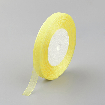 Organza Ribbon, Yellow, 3/8 inch(10mm), 50yards/roll(45.72m/roll), 10rolls/group, 500yards/group(457.2m/group)