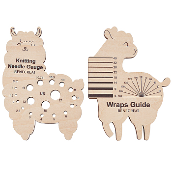 1 Set Sheep Shape Wooden Knitting Needle Gauge & Yarn Wrap Guide Board, Wheat, 140x100x5mm, 2pcs/set