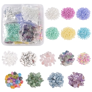 DIY Beads Jewelry Making Finding Kit, Including Natural & Synthetic Chip Beads, Glass Seed Beads, Mixed Color, Beads: 115g/box