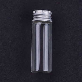 Empty Glass Bead Storage Tubes, with Platinum Plated Screw Aluminum Cap and Silicone Stopper, Column, Clear, 5x2.2cm, Capacity: 10ml
