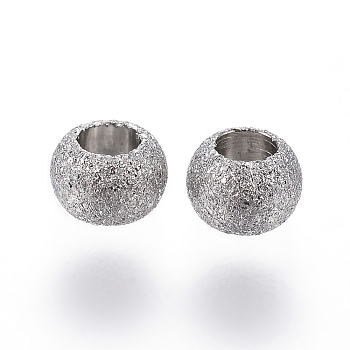 304 Stainless Steel Textured Spacer Beads, Round, Stainless Steel Color, 4x3mm, Hole: 1.8mm