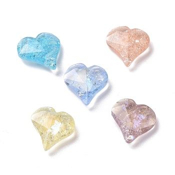 Crackle Moonlight Style Glass Rhinestone Cabochons, Pointed Back, Heart, Mixed Color, 13x12x4.3mm