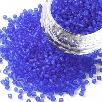 Glass Seed Beads, Frosted Colors, Round, Cornflower Blue, 2mm