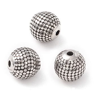 304 Stainless Steel Beads, Manual Polishing, Round, Antique Silver, 9.5mm, Hole: 1.4mm