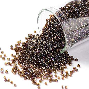 TOHO Round Seed Beads, Japanese Seed Beads, (177) Transparent AB Smoky Topaz, 15/0, 1.5mm, Hole: 0.7mm, about 15000pcs/50g