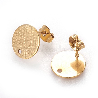 Golden Flat Round 304 Stainless Steel Stud Earring Findings