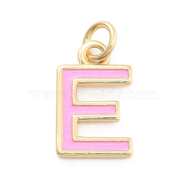 Real 18K Gold Plated Pearl Pink Letter E Brass+Enamel Pendants