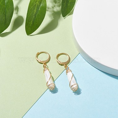 Teardrop Natural Trochid Shell Wire Wrapped Dangle Hoop Earrings for Women(EJEW-JE04795-02)-2