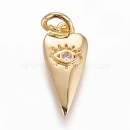 Brass Pendants, with Cubic Zirconia, Heart with Evil Eye, Clear, Golden, 15.5x7x1.5mm, Hole: 3mm(KK-L188-05G)