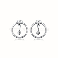 Ring Rhodium Plated 925 Sterling Silver Stud Earrings, with Cubic Zirconia, Platinum, No Size(PB1316-7)
