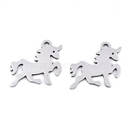 201 Stainless Steel Pendants, Laser Cut, Unicorn, Stainless Steel Color, 15x15.5x0.9mm, Hole: 1.6mm(STAS-S081-052)