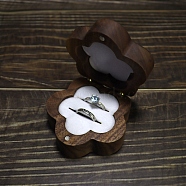 Flower Wood Wedding Ring Storage Boxes with Velvet Inside, Wooden Couple Ring Gift Case with Magnetic Clasps, Saddle Brown, 7x3.6cm(PW-WG57789-02)