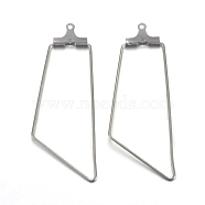 304 Stainless Steel Pendants, Hoop Earring Findings, Trapezoid, Stainless Steel Color, 21 Gauge, 45.5x20x1.5mm, Hole: 1mm, Inner Size: 16x38mm, Pin: 0.7mm(STAS-F191-10P)