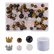 DIY Gemstone Bracelet Making Kit, Including Natural Tiger Eye & Rose Quartz & Striped Agate/Banded Agate & Agate Beads, Alloy Crown Beads, Elastic Cords, Mixed Color, 124Pcs/set(DIY-CF0001-23)